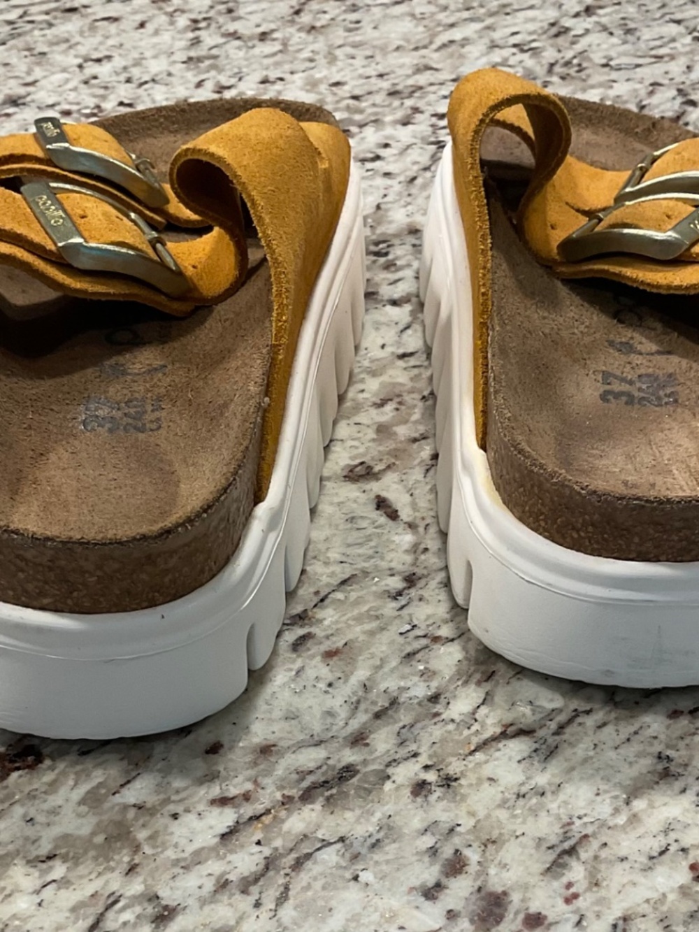 Papillio by Birkenstock Platform Slide Sandals — Mustard Suede — Size 37 - Picture 5 of 9